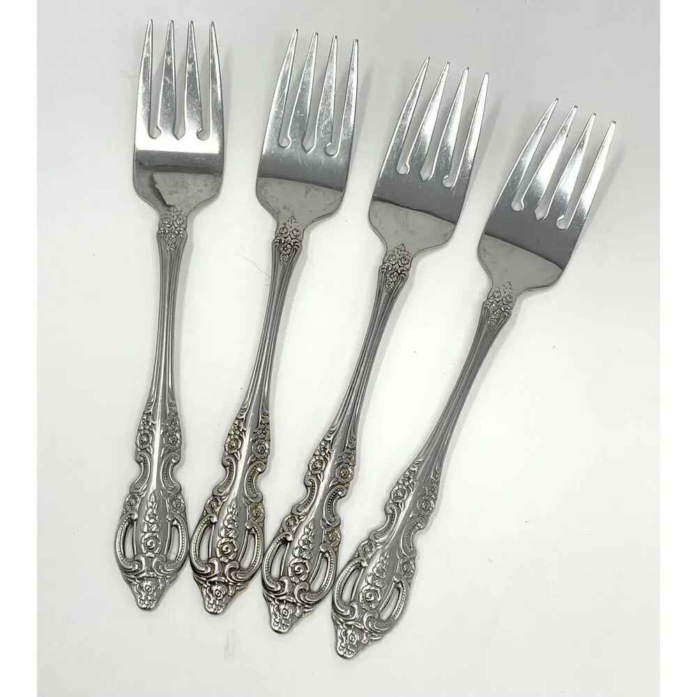 Oneida Renoir-Pembrooke Stainless Floral Pierced Salad Forks 6.75